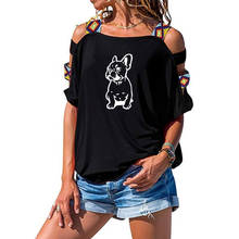 New Summer French Bulldog T Shirt Women Cotton Short Sleeve Girls Tshirt Lovely Dog T-shirt Sexy Hollow Out Shoulder Tee 2024 - buy cheap