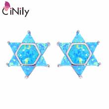 CiNily Created Blue Fire Opal Silver Plated Wholesale Lovely Star for Women Jewelry Wedding Party Stud Earrings 16mm OH3385 2024 - buy cheap