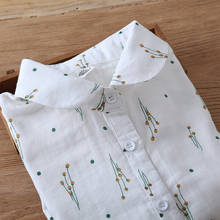 Estilo japonês literária blusa feminina fio de algodão duplo peter pan colarinho manga longa camisa solta casual camisas brancas 2024 - compre barato