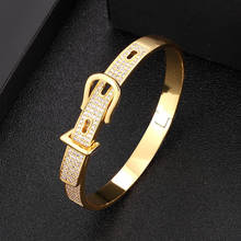 zlxgirl free Velvet bag brand belt shape Cubic Zircon Bracelet bangle jewelry Women CZ Copper Gold Knot Bracelet Bangle 2024 - buy cheap