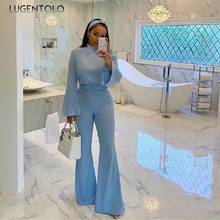 Lugentolo Elegant Jumpsuit Women Slim Sold Long Sleeve High Waist Half High Collar Lady Fashion Causual Long Jumpsuits 2024 - buy cheap