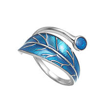 100% 925 Sterling Silver Blue Glaze Leaves Open Rings For Women Creative Design Lady Fine  Jewelry Flyleaf 2024 - buy cheap