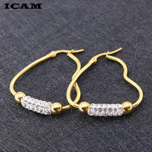 ICAM Big Crystal Heart Hoop Earrings Large Classic Full Rhinestone Circle Earring For Women Party Round Trendy Brinco 2024 - buy cheap