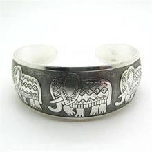 Vintage Tibetan Silver Jewelry Elephant Carved Open Bangle Cuff Wide Bracelet 2024 - buy cheap