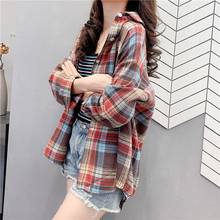 Blouse Women Shirt Spring Retro Polo Collar Plaid Loose Coat Shirt Women Blusas Ropa De Mujer 2024 - buy cheap