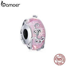 Talismã de prata refinada 925 de vidro rosa bamoer, pingente brilhante para colar feminino de alta qualidade bsc410 2024 - compre barato