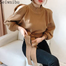 Fall Winter Clothing For Women Short Sweater Batwing Sleeve Loose Tops Shoulder Zipper Ribbon Lace Up Pullover Jumper 2024 - buy cheap