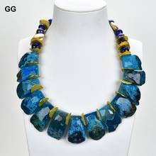 GuaiGuai-gemas pulidas de ágata azul, joyería de 21 pulgadas con agujero superior, Collar chapado en oro 2024 - compra barato