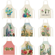 Women Kitchen Apron Cotton Linen Prickly pear cactus Sleeveless Chef Cooking Aprons Kitchen accessories 68*55cm 0090 2024 - buy cheap