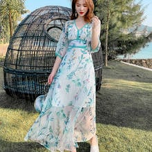 Summer 2021 Runway Elegant Maxi Boho Vintage Korean Fairy Casual Tropical Beach Vacation Party Vestidos Women Long Floral Dress 2024 - buy cheap