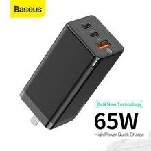 Baseus-cargador rápido USB tipo C GaN, dispositivo de carga de pared con 3 puertos, para iPhone y Huawei, portátil, de viaje, 65W 2024 - compra barato