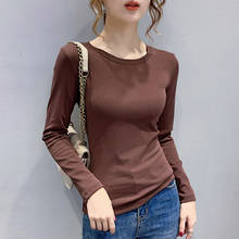 O-neck Pink Women spring T-shirt Long sleeve Tshirt Female simple Tops Autumn Solid T Shirt cotton 2020 Tshirts Femme New coffee 2024 - buy cheap