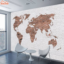 Papel de parede com estampa de tijolos, mapa mundi, padrão 3d, para sala de estar, decoração da casa, mural, murais autoadesivos 2024 - compre barato