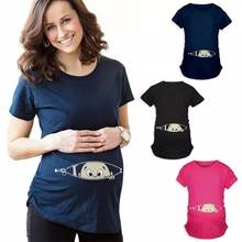 Летняя футболка для беременных с мультяшным принтом; Одежда для беременных; футболка Веселая футболка с короткими рукавами; Топ; большие размеры, S-3XL 2024 - купить недорого