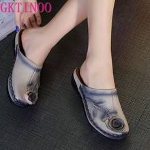 2022 Summer Slippers Genuine Leather Shoes Women Slides Flower Handmade Comfortable Women Flat Sandals 2024 - buy cheap