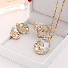 SHUANGR Fashion Jewelry Sets Gold Color Water Drop Earrings Rings Necklace Pendant Wedding Jewelry Set For Women Accessories 2024 - compre barato