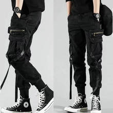 Men's Side Pockets Harem Pants 2019 Autumn Hip Hop Casual Ribbons Design Male Joggers Trousers Fashion Streetwear Pant Black 2024 - buy cheap