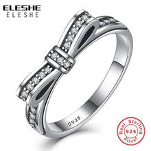 Eleshe anéis de prata esterlina 100% real, dia dos namorados, laço de casamento com cristal cz claro, joias originais 2024 - compre barato