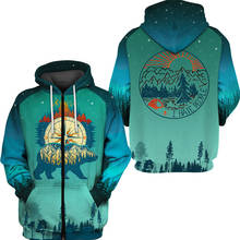 Green starry forest graffiti geometric bear print casual zipper hoodies 2024 - buy cheap