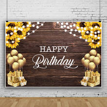 Laeacco Wood Board Sunflowers Happy Birthday Photography Backdrop Gold Balloons Customized Party Portrait Background Photostudio 2024 - buy cheap