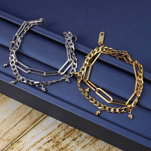 Pulseira feminina aço inoxidável, bracelete duplo com pingentes, pulseira feminina em formato de coração 2024 - compre barato
