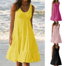 Fashion Summer Loose Big Swing Sleeveless Soild Color Beach Dresses Plus Size Women Casual Dress Round Neck Dress 2024 - buy cheap