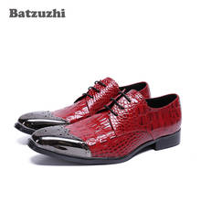 Batzuzhi 2018 New Men Shoes Handmade Luxury Oxford Shoes for Men Metal Square Toe Genuine Leather Dress Shoes Men Red Wedding 2024 - buy cheap
