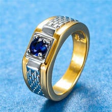 Luxury Female Crystal Blue Stone Ring Charm 18KT Yellow Gold Wedding Rings For Women Promise Bridal Love Engagement Ring 2024 - buy cheap