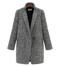 Зимнее пальто для женщин, шерстяное пальто с узором «гусиная лапка», модное хлопковое пальто с карманами на одной пуговице, большой размер, пальто, верхняя одежда для женщин 2024 - купить недорого