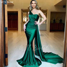 Sexy Green Mermaid Long Prom Dresses One Shoulder Satin Formal Dress Plus Size Party Gowns Robe de, for prom, trumpet / mermaid, natural factors, m.t.c bridal 2024 - buy cheap