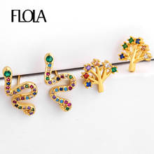 FLOLA 24k Gold Snake Earring Rainbow Cubic Zirconia Life Tree Stud Earrings Woman pendientes serpiente Rainbow Jewelry ersq78 2024 - buy cheap