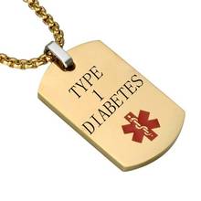 TYPE 1 DIABETES Gold Dog Tag Pendant Medical Alert ID Necklace for Men ICE SOS Personalize Necklaces Jewelry Gifts 2024 - buy cheap