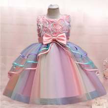 Wedding Dresses For Girls Kids Flower Tulle Elegant Party Princess Dress Children Birthday Rainbow Pageant Formal Tutu Vestidos 2024 - buy cheap