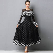 New Ballroom Dance Costumes Women Long Sleeve Blue/Black Plaid Dress Professional Modern Standard Dance Stage Clothing DQL4595 2024 - buy cheap