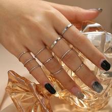 Conjunto de anéis femininos dourados e prateados, anéis de design simples e vintage para mulheres versão coreana 2024 - compre barato