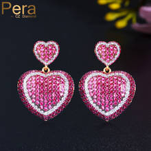 Pera romântico rosa quente zircônia cúbica dangle brinco pendurado grande formato de coração amor para amantes de casamento joia presente e658 2024 - compre barato