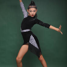 2021 Girls Latin Dance Costumes Black Leopard Long Sleeve Practice Clothes Cha Cha Rumba Samba Tango Latin Dance Dress DQS6379 2024 - buy cheap