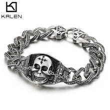 Kalen 13mm Vintage Cuban Chain Nordic Pirates Men's Stainless Steel Bracelet Cross Buckle 2024 - buy cheap