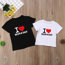 Детская футболка с принтом «I Love Mom Dad» хлопковая забавная футболка для девочек и мальчиков, высокая футболка хипстерская уличная одежда Повседневная футболка с короткими рукавами 2024 - купить недорого