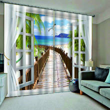 Cortinas de playa 3D con estampado de paisaje, opacas de lujo para decoración de sala de estar 2024 - compra barato