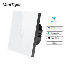 Minitiger wifi inteligente 1 gang interruptor de toque app remoto sem fio interruptor parede luz cristal painel vidro trabalho com alexa/google casa