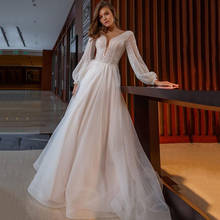Abito Da Sposa-vestido de novia con mangas abullonadas, brillante, barato, línea A, para playa, hecho A medida, 2021 2024 - compra barato