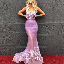 Sparkly Long Mermaid Evening Dress Sweetheart Sleeveless Purple Appliques Glitter Sequined Tulle Prom Dresses robe de soiree 2024 - buy cheap