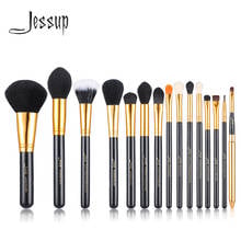 Jessup-Juego de brochas de maquillaje, 15 Uds., cosmética, base en polvo, sombra de ojos, pinceles para labios y coleteros, herramienta negra/dorada 2024 - compra barato