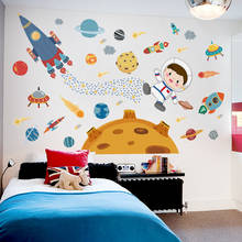 [Shijuekongjian] adesivos de parede para espaço externo, faça você mesmo, planetas, astronauta, decalques de parede para salas de crianças, quarto do bebê, decoração de casa 2024 - compre barato