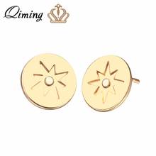 QIMING Tiny Gold fashion Simple Earrings For Women New Design Adventure Compass Jewelry fashion Stud Earrings Travel Collars 2024 - buy cheap