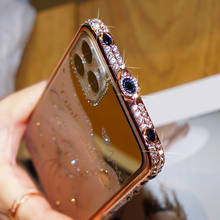For iPhone 13 12 11 Pro Max X XR XS 7 8 Plus Case Bling Diamond Bumper Glitter Rhinestone Inlay Metal Frame Mirror Makeup Cover 2024 - buy cheap