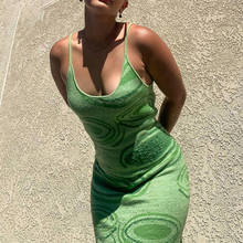 Vestido Midi femenino de punto con tirantes finos, traje Sexy de fiesta para verano, color verde, Y2K 2024 - compra barato