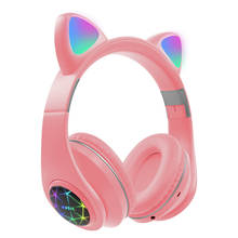 Auriculares inalámbricos con Bluetooth para niños, audífonos estéreo con micrófono, LED, Muisc, lindo gato, regalo para hija 2024 - compra barato