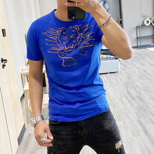 New men's slim diamond fashion T-shirt short sleeve embroidery brand hip hop O-collar base T-shirt 2024 - buy cheap